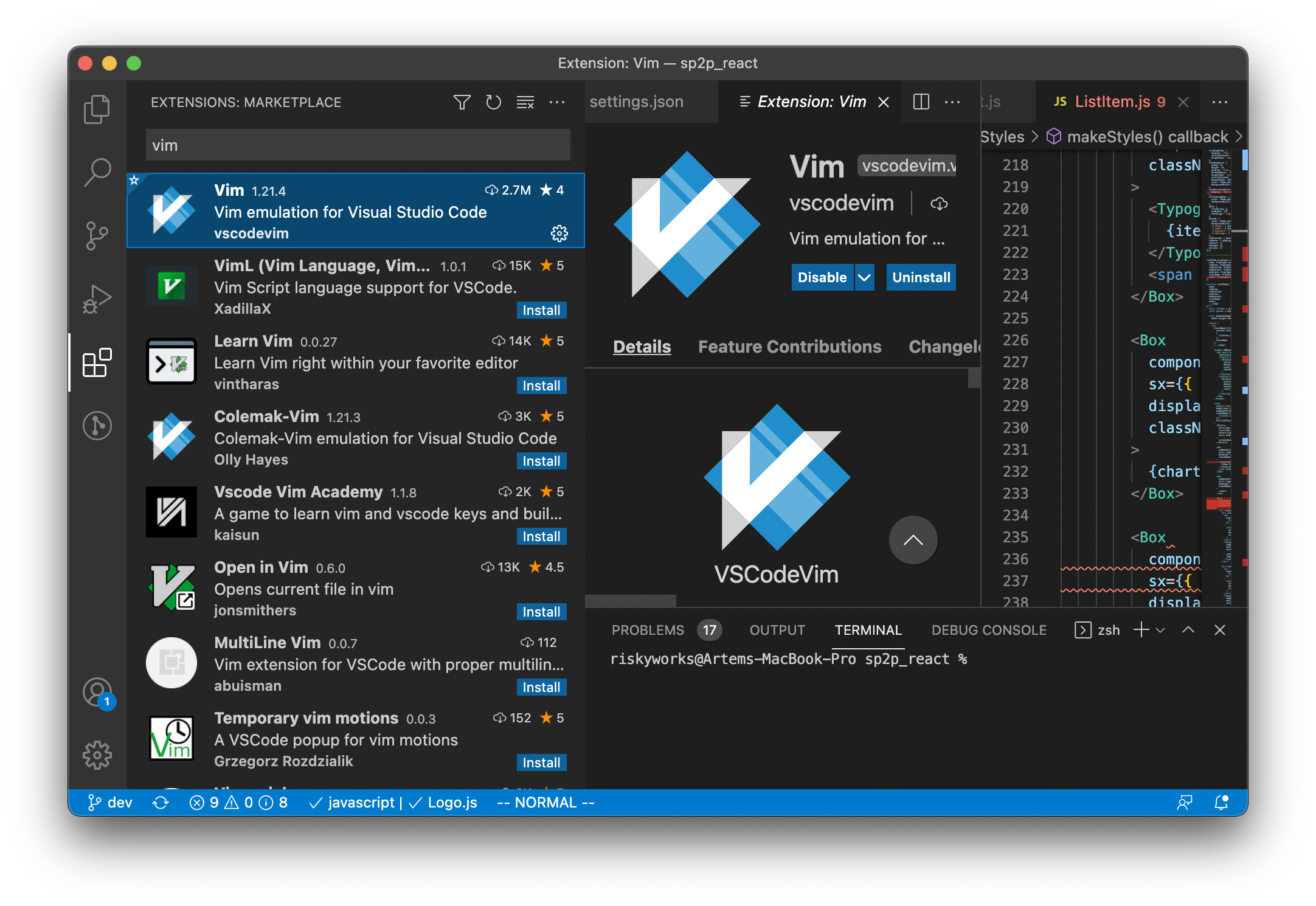 Vim Vscode Settings